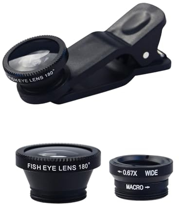 Juego de Lentes para teléfono móvil 3 en 1, Lente de Objetivo para teléfono móvil, cámara de Objetivo Objetivo Gran Angular de 0,67x, Lente de de 180°, Lente Macro de 10 aumentos, Color Negro