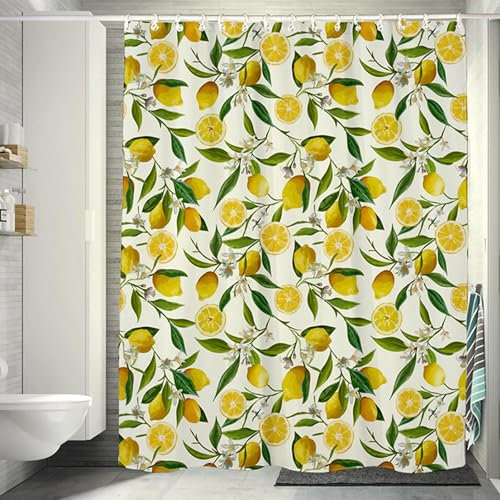 FAIRYGATE Duschvorhang Gelb Duschborhang Shower Curtain Antischimmel Duschvorhänge für Badezimmer Retro Blumen Vintage Ästhetik Maschinenwaschbar Stoff Duschvorhang 180 x 180 cm B9710