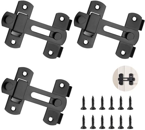 GAOHAN 3 Pack Flip Sliding Barn Door Lock,10Stainless Steel Door Bolt Latch Buckle, 180 Degree Screen Door Stopper Lock Hook Eye Lock Gate Lock for Garden Bathroom Outdoor Garage Window Sliding Door