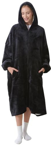 boruizhen Hoodie Decke Damen Doppelreißverschluss Kuschelpullover Oversize Sherpa Hoodie Damen Kuscheldecke mit Ärmeln und Großer Tasche als Geschenke Decke zum Anziehen Erwachsene