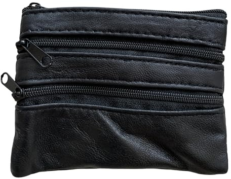 Lorenz Petit porte-monnaie en cuir noir à 4 fermetures éclair avec porte-clés, Noir , S, Pochette à monnaie