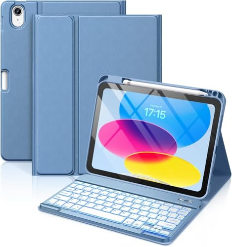 Lielax Keyboard Case for iPad A16 11th Generation 2025/10th Generation 2022(11/10.9 inch), Detachable Keyboard Cover with Pencil Holder for iPad 11/10 Gen, UK Layout,Bue