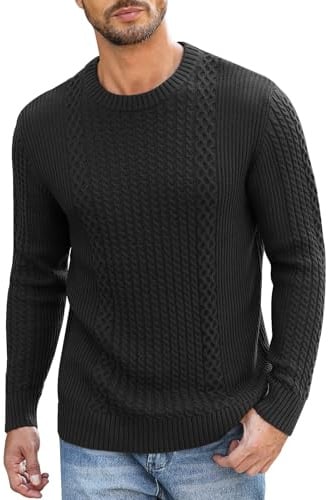 Genfien Jersey de Punto para Hombre Jersey de Cuello Redondo para Hombre Knit Crew Jersey de Manga Larga Básico Cálido