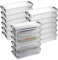 OGANAZI 18 Pack Stackable Clear Pencil Cases Plastic Pencil Box for Pen Pencil Storage Painting Brush Storage Box with Snap-tight Lids and Buckles Large Capacity Office Supplies Storage Box, Grey