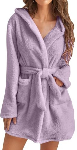Vhersily Vestaglie Corta Donna Invernale Pile Elegante: Camicia da Notte Sexy Vestaglia Manica Lunga Cappuccio Caldo Comodo con Flanella Accappatoio Cotone Termico Abbigliamento da Loungewear Fleece