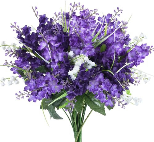 Fairblo Fleurs Artificielles Jacinthe Muguet Violet en Soie Bouquets Fausse Fleurs pour Décoration Mariage Fête d'anniversaire Jardin, Bureau