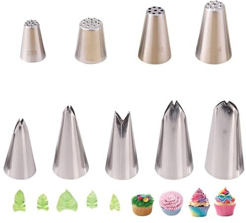 9 PCS Grass Piping Nozzle Stainless Steel Grass Icing Tips Reusable Leaf Piping Tips for DIY Cake Cupcakes Cookie Decorating