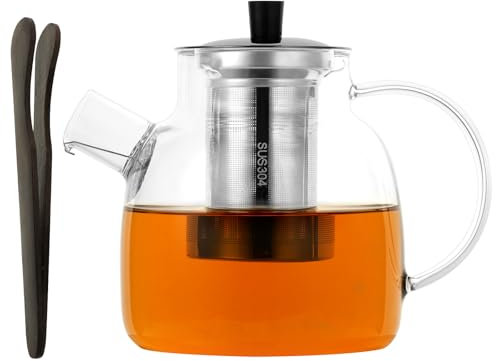 HOTUT Teiera con Infusore, Teiera in Vetro da 1500 ml, Teiera Resistente al Calore in Vetro Borosilicato Trasparente, Teiera di Vetro, Perfetto per la Preparazione di Tè Sciolto