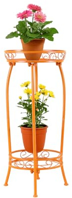 PPlant Stand Indoor Outdoor 2 Tier 27'' Tall Metal Potted Rack Flower Pot Stand Heavy Duty Rustproof Iron Multiple Plant Supports for Garden Balcony Patio (Golden)