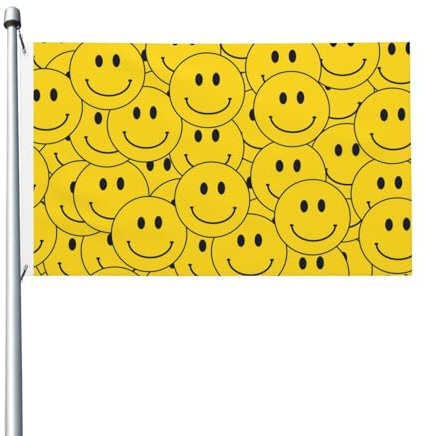 Smiley Happy Emoticon-Flagge, 90 x 152 cm, Polyester, Gartenflagge, doppelseitiges Banner für Hof, Rasen, Veranda, Balkon, Heimdekorationen