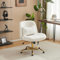 Bonnlo Bürostuhl ohne Armlehne, Schneidersitz Stuhl, Schminktisch Stuhl mit Lendenkissen, Drehstuhl mit Rollen, Höhenverstellbar Breiter Schreibtischstuhl, Homeoffice, Teddy-Stoff (Beige)