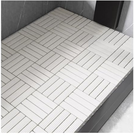 XPLKQXE wasserdichte Terrassenfliesen, Kunststoff-Bodenmatten Terrassen, Verlegung Von Doppelböden, Ineinander Greifende Terrassenfliesen, Badezimmer, Küche, Pool(Weiß,20x20x2cm-20pcs)