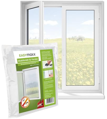 EASYmaxx Fliegengitter Fenster | Moskitonetz, Montage ohne Bohren | zuschneidbarer Insektenschutz Fenster bis 150 x 180 cm | Mückenschutz | Fliegennetz Klettband selbstklebend [Schwarz]