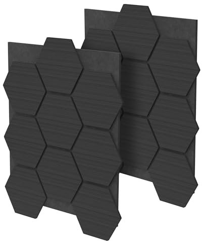 ML-Design 2er Set Akustikpaneele 66x81x2cm für 1m² – Schwarz, MDF Akustikplatten in Hexagon-Holzoptik, Wandpaneele zur Schalldämmung, Wandverkleidung für Büro, Studio, Schallschutz & Akustikbehandlung