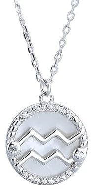 Silberkette für Damen, Halskette Mit Münzanhänger Mit Zwölf Sternbildern, Eingelegtem Zirkonia, 925Er Sterlingsilber, Zierliche Kette, Schmuck für Damen, Geschenke für Damen