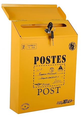 EXHUMKY Vintage Briefkasten aus Eisen mit Schloss und Schlüssel Abschließbarer Wandbriefkasten mit Großem Fassungsvermögen Rustikaler Zeitungskasten für Zuhause und Büro