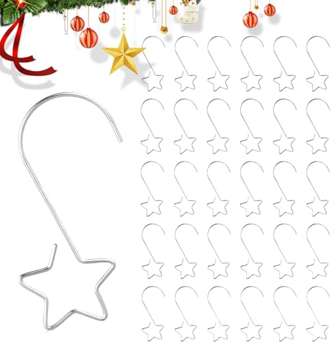 Hpamba 120x Sternförmige Haken für Weihnachtsbaumschmuck - Christbaumkugel-Aufhänger aus Verzinktem Stahl in Silber, Baumhaken als Deko-Anhänger mit Doppelhaken-Design für Weihnachtsdekoration