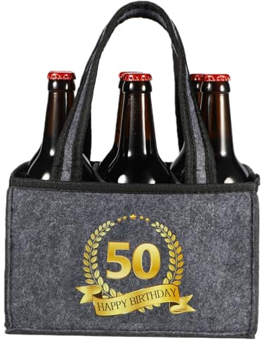 KHstylehoo 50th Birthday Gifts Bottle Carrier Bag for Men – 6 Bottles | Funny Beer Gift for Men, Personalised Birthdays and Christmas Presents for Men, Him, Reusable Wine, Champagne Bag
