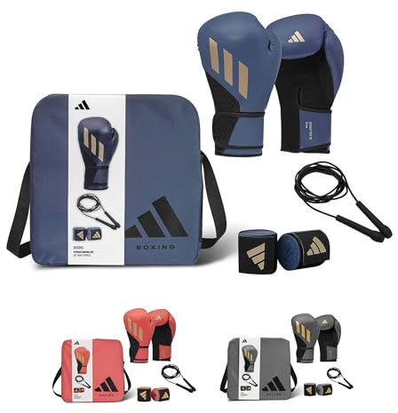adidas Boxing Set - Speed Tilt 200 12oz Gloves & Skipping Rope | Includes 350cm Hand Wraps, and Skipping Rope Packaged in Recycled Polyester Tote Bag, Ideal for Boxing Training and Sparring