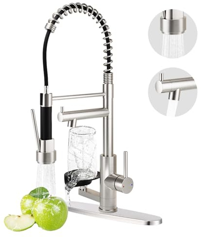 Taimimy Wasserhahn Küche Hochdruck, Edelstahl 304 Gewerbefederarmatur mit Spülbecherhalter, 2 Wasserstrahlarten, 360° Schwenkbar, Einhandmischer