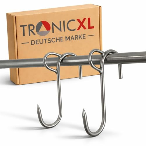 TronicXL Metzgerhaken mit Ring Öse S-Haken Edelstahl groß für Seilwinde oder Hook Tragkraft 120kg (2 Stück)