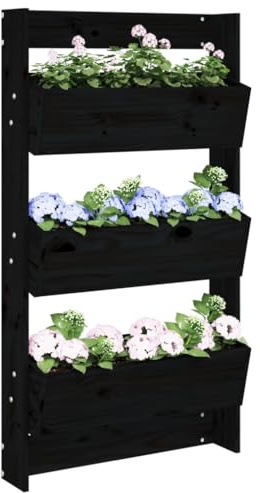 Sophrelle Fioriera a Muro 3Ripiani Nera 60x18,5x110cm Legno Massello Pino Nero,825118