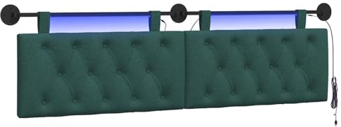 vidaXL Hängendes Kopfteil Mit LED Licht Dunkelgrün Stoff, Moderner Schlafzimmerkopf, rechteckiges Polster, Cozier Rückenlehne, minimalistische Deko, platzsparend