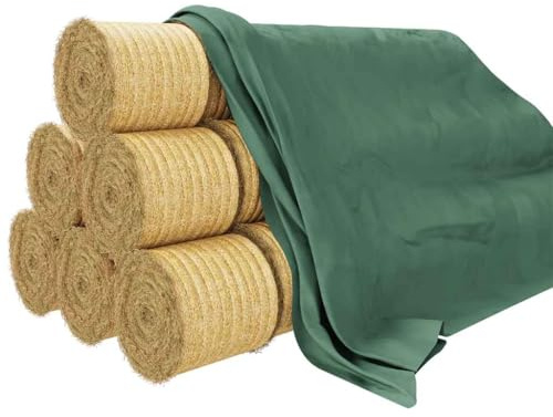 Straw Fleece 10.4 x 12.5 m 140 g/m² Polypropylene UV-Resistant Weatherproof Tear-Resistant Green with Edge Reinforcement and Eyelets for Hay Bales Cover Protection Outdoor