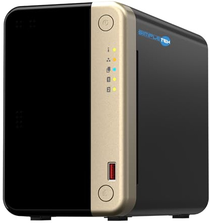 SIMPLETEK - NAS Professionale a 2 Vani - Processore Quad-Core - 8GB RAM - 2 Slot M.2 NVMe - Espansione PCIe - Doppia Porta 2.5GbE - Uscita HDMI