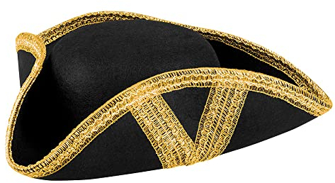 Boland 04039 - Piraten-Hut, für Erwachsene, Schwarz und Gold, Dreispitzhut, Accessoire, Freibeuter, Mottoparty, Karneval