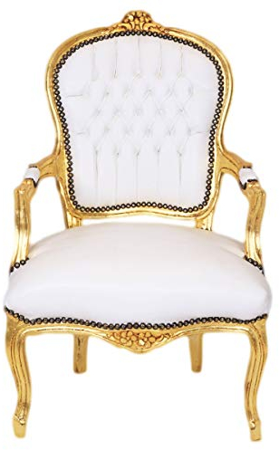 Casa Padrino Barock Salon Stuhl Weiß/Gold - Möbel Antik Stil
