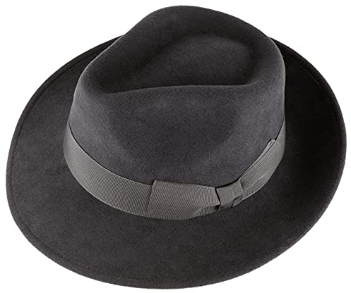 Fedora Hut PALERMO | Handgefertigter Wollhut Filzhut Wollfilzhut Hut Hat Grau Herren Größe L (59 cm) | By Alpenleder