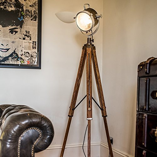Spotlight Floor Lamp with Two Tone Natural Wood Tripod