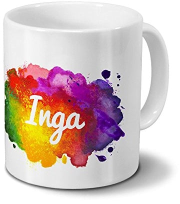 digital print Tasse mit Namen Inga - Motiv Color Paint - Namenstasse, Kaffeebecher, Mug, Becher, Kaffeetasse - Farbe Weiß