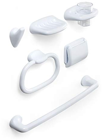 TATAY Set de Accesorios de Baño Olympia Estuche Baño con 6 Piezas | Set Accesorios Baño | Medidas 62x13x30 cm | Estuche Baño con 6 Piezas | Diseño Funcional y Práctico, Blanco