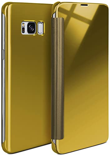 moex Void Case für Samsung Galaxy S8 Hülle in Hochglanz Optik, Clear View Cover Spiegelhülle, Flip Case 360 Grad Schutzhülle mit Spiegel, Rundumschutz Handyhülle, Golden