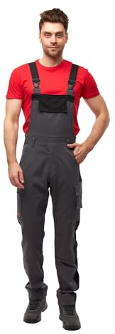 strongAnt Latzhose Herren Stretch Arbeitshose Arbeitslatzhose mit Kniepolstertaschen - Größe: 48, Farbe: Grau-Schwarz