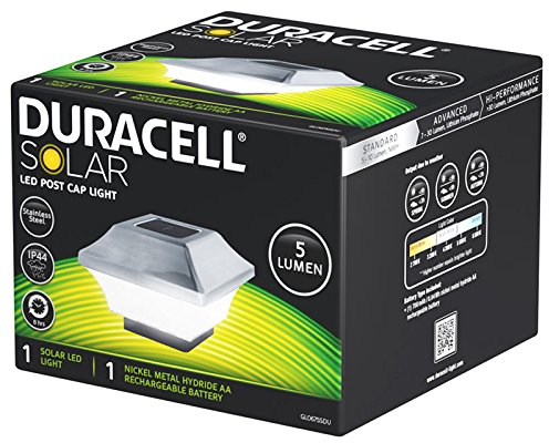 Duracell Solar LED Leuchte für Zaunpfähle, Garten Pfostenkappen, Zaunpfosten GL067COPDU mit 2 Adaptern in Edelstahl und Kunststoff