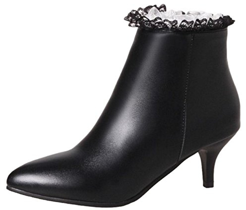 Onewus Stivali da donna Dolce Stivaletti Kitten Tacco Cerniera Stivali, Nero , 39 EU