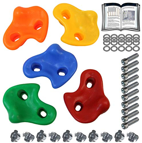 ALPIDEX Kinder Klettergriffe bunt 5/10/15/20/30 Stück Klettersteine inklusive Befestigungsmaterial, belastbar bis 200 kg, Indoor und Outdoor geeignet - 5 Stück