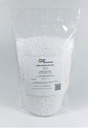 TODOCULTIVO Urea Granulada 46%. Fertilizante nitrogenado. 1 Kilo. Proporciona nitrógeno necesario para la síntesis de la clorofila.