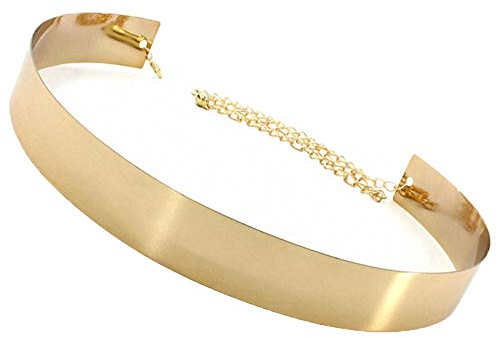 Ulalaza Womens Full Metal Sleek Spiegelplatte Bund Gürtel Kette Kleid dekoriert Skinny Golden Silver Belt