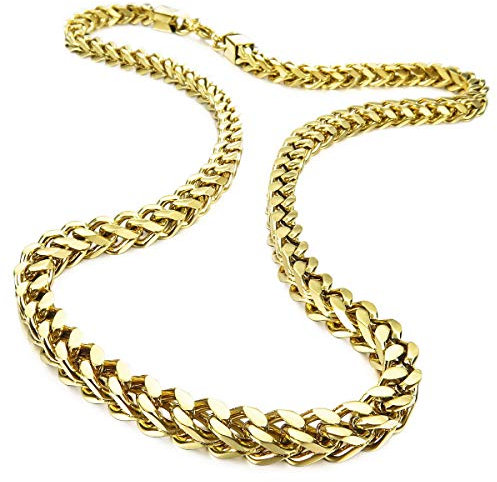 MunkiMix 6MM Breit Rostfreier Stahl Wasserdicht Kette Halskette zum Männer Frauen Jungs Mädchen Kubanische Gliederkette Halsketten Dick Metall Fuchsschwanz Ketten (Gold Farben, 550MM Lange)