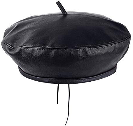 moonsix Baskenmütze aus PU-Leder für Damen, Beanie-Mütze, Militärfarben, Wintermütze, verstellbar, 1-Schwarz, Einheitsgröße