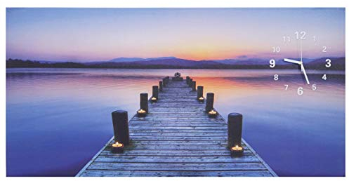 LED-Bild, Leinwandbild Leuchtbild Wandbild, Timer Steg flackernd Wanduhr 110x55cm