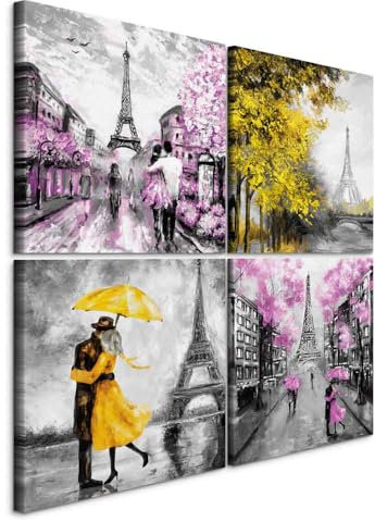 murando - Wandbilder Eiffelturm 60x60 cm 4 Teilig je 30x30 Vlies Leinwandbild Kunstdruck modern Wandbilder XXL Wanddekoration Design Wand Bild - City Stadt Paris Paar wie gemalt