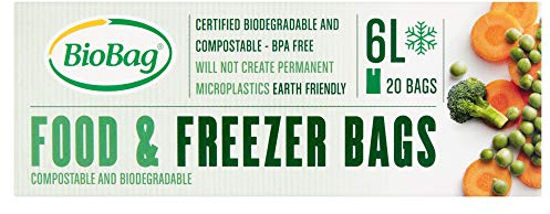 Biobag 6L Clear Food & Freezer Bags: Biodegradable, Compostable and BPA Free (20 bags)