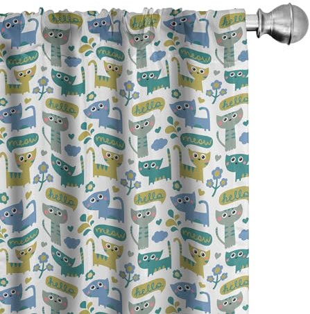 ABAKUHAUS Katze Vorhänge, Gardinen, Kätzchen Sagen Hallo und Meow, Fensterbehandlungen für Wohnzimmer Schlafzimmer Dekor, 2 Stück 75 cm b x 245 cm h, Mehrfarbig