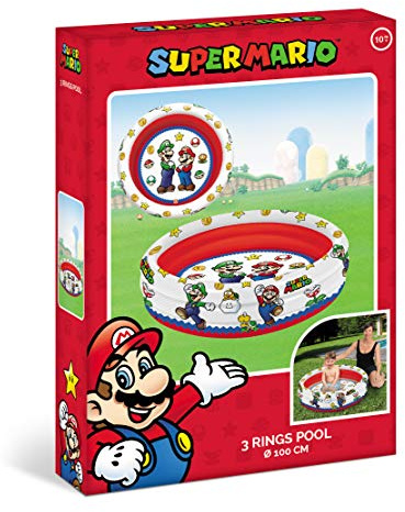 Mondo Brothers Toys-Super Mario | 3 Rings Pool aufblasbar für Kinder 3 Ringe Durchmesser 100 cm - Kapazität 84 Liter -16892, Mehrfarbig
