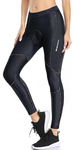 Santic Fahrradhose Damen Lang Gepolstert 7/8 Radlerhose Leggings Tights Sitzpolster Radsport Hose MTB Elastische Schnell Trocknend Atmungsaktive Schwarz Regenbogen XXL